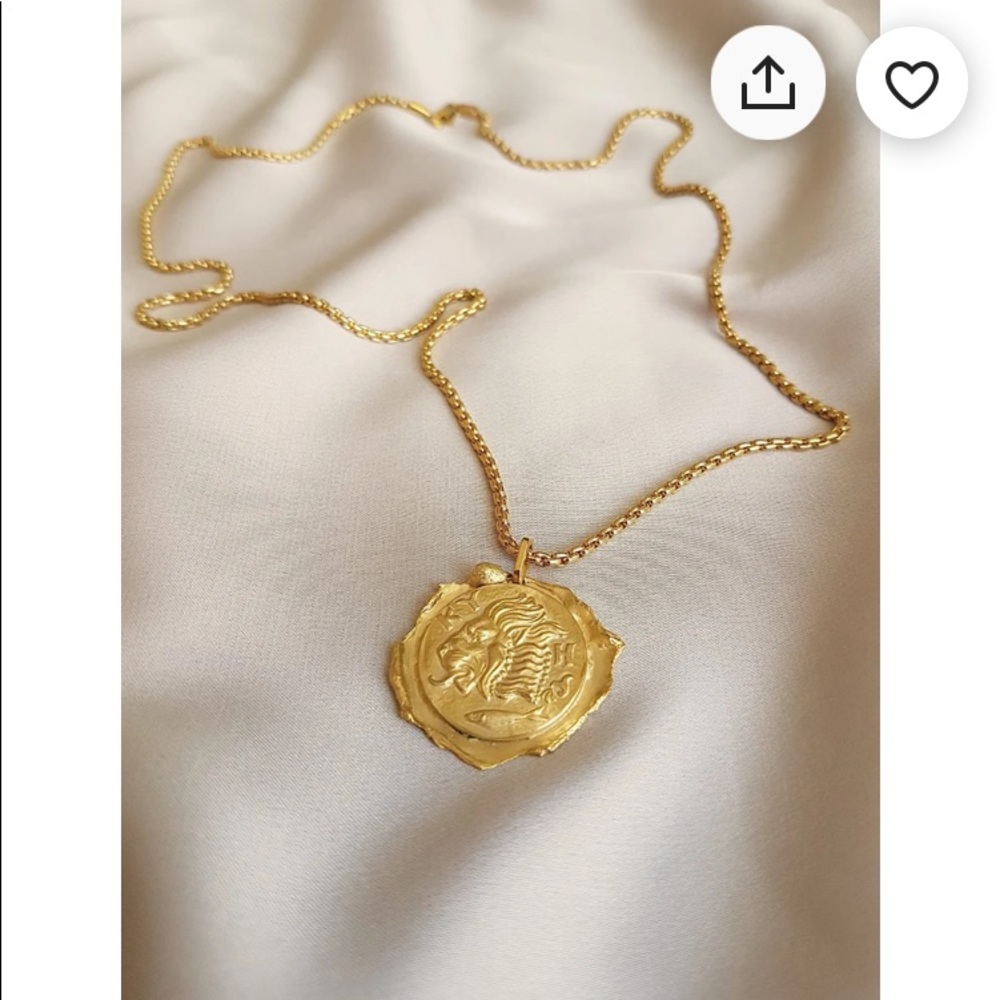Vintage style lion coin charm necklace